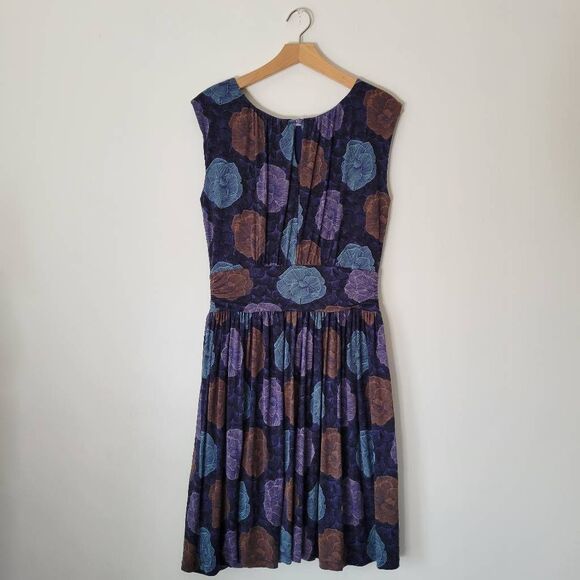 Boden Purple Blue Brown Floral Tencel Fit & Flare Dress Size 10R (UK 14) - Picture 5 of 7